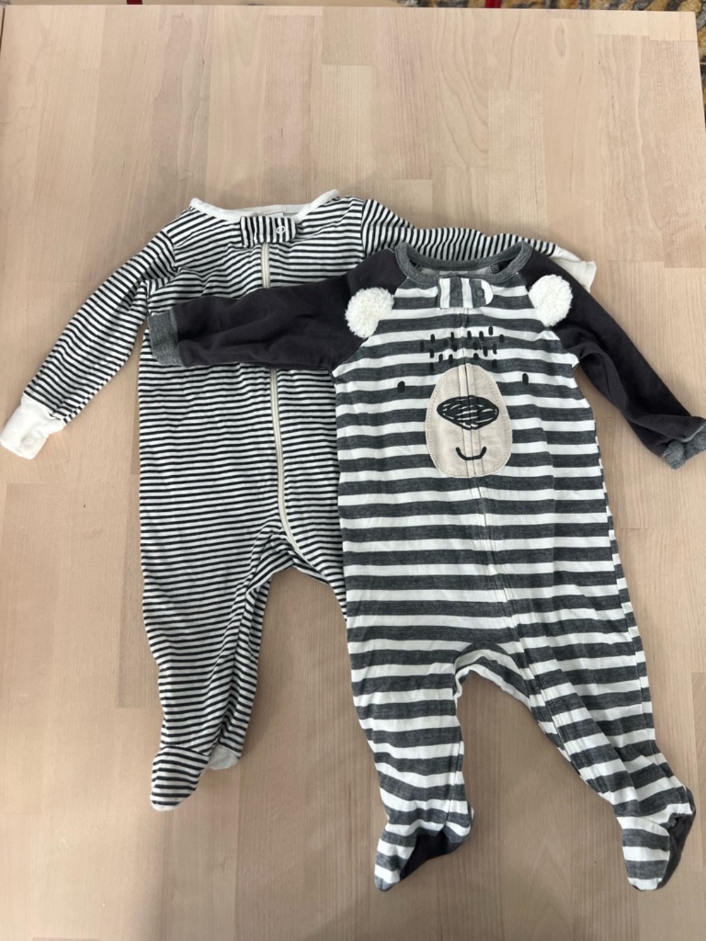 Gerber 2 Pack Striped Bear Footie Pajamas 100% Cotton 0–3 Month